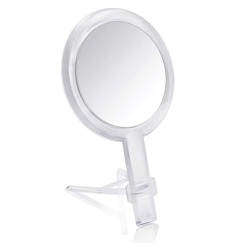 Gotofine 1X & 10X Magnifying Double Side Hand Makeup Mirror with Stand, Handheld Vanity Mirror, Clear - Image 1